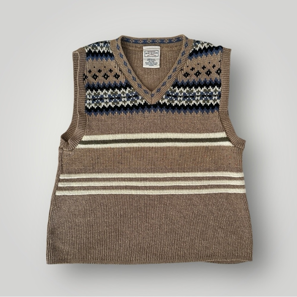Arizona Jean Co. Brown & Blue V-Neck Argyle Fair-isle Sweater Vest Size Small
